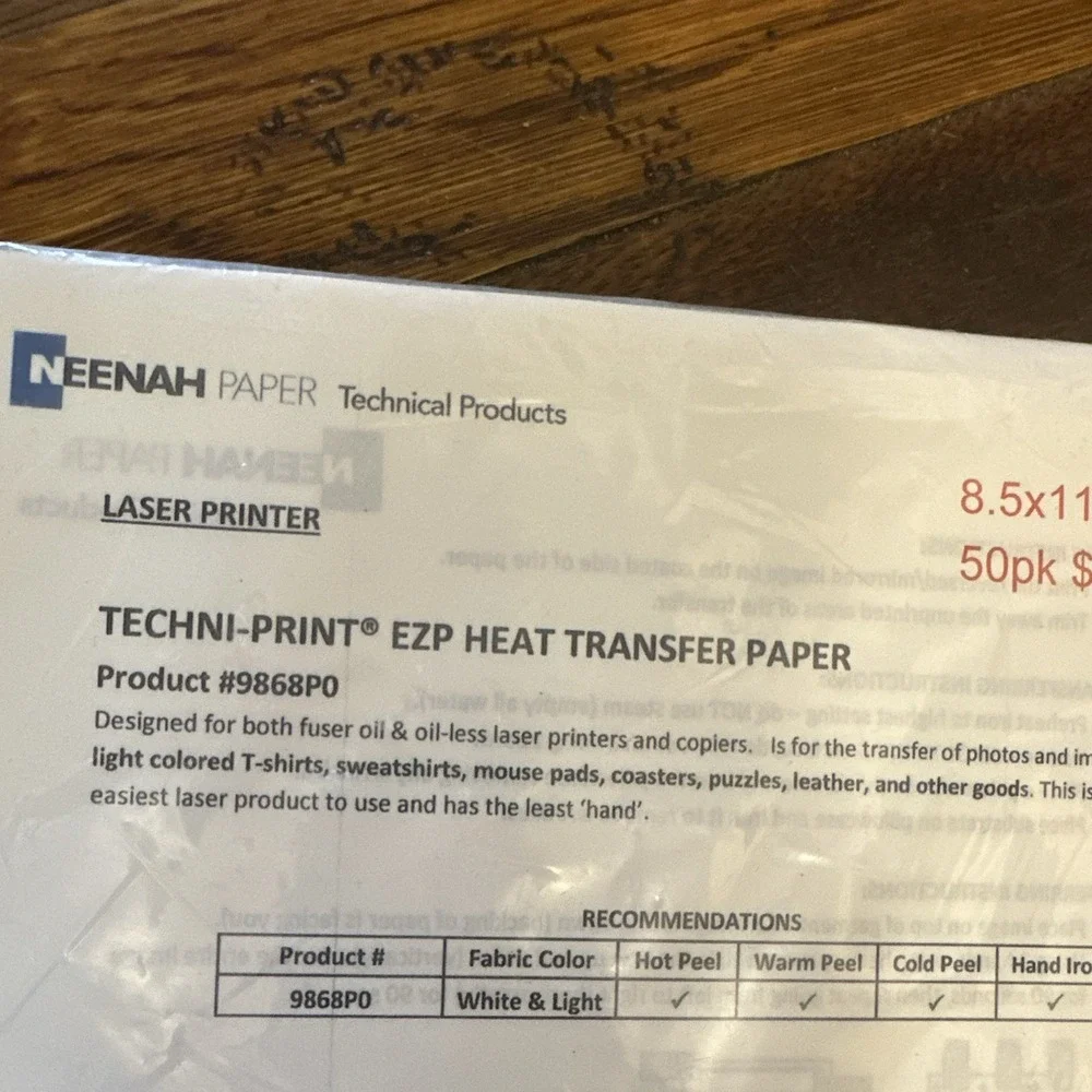 Neenah Paper TECHNI-PRINT EZP Heat Transfer Paper Laser 8.5x11 50pk 9868P0